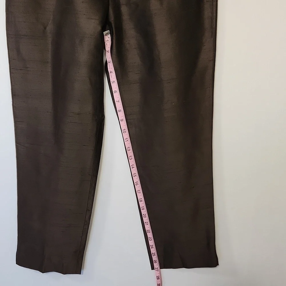 Banana Republic Women's Size 14 Brown Sheen 100% Silk Side Zip Closure Pants